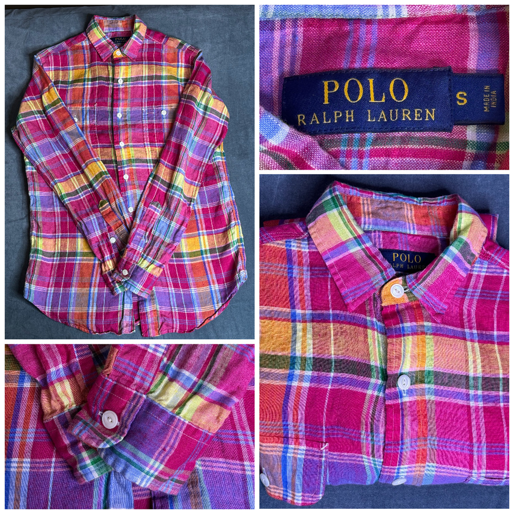Polo Ralph Lauren Multicolor Plaid 100% Linen Button Down Long Sleeve Shirt S